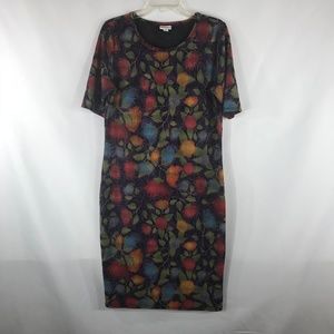 LULA ROE SIZE XL PURPLE WITH FLOWERS MIDI DRESS
